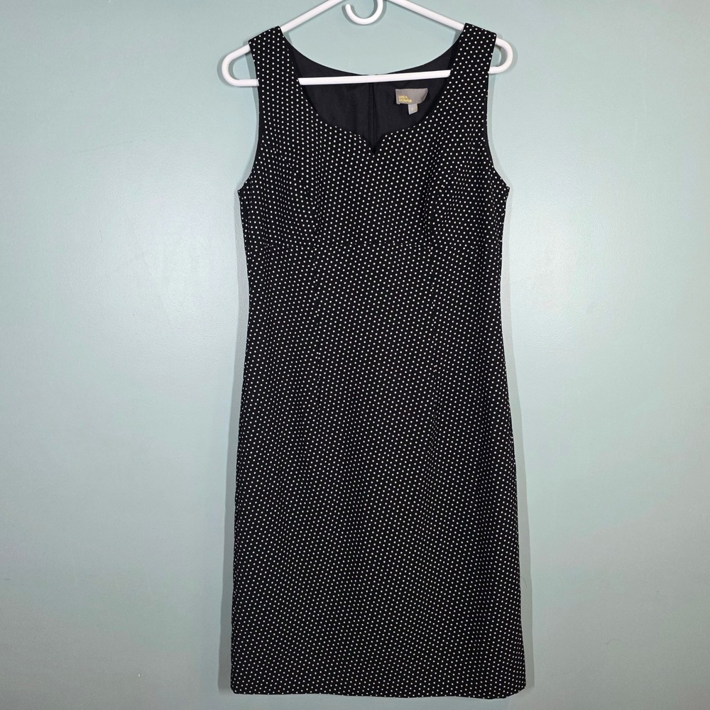 Linea Domani Womens Black White Polka Dot‎ Sweetheart Sheath Dress Size 8 Y854